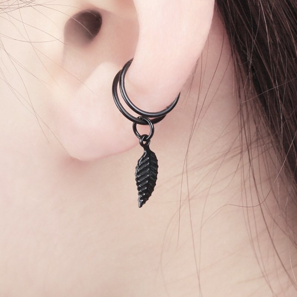 NEW Leaf Ear Cuff Clip Earrings Black‎ Gold Silver - Picture 2 of 5